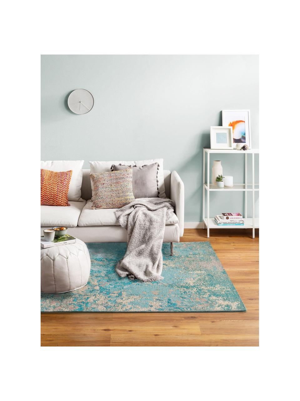 Tapis avec motif abstrait Stay, 79 % polyester, 20 % coton, 1 % latex, Turquoise, multicolore, larg. 80 x long. 170 cm
