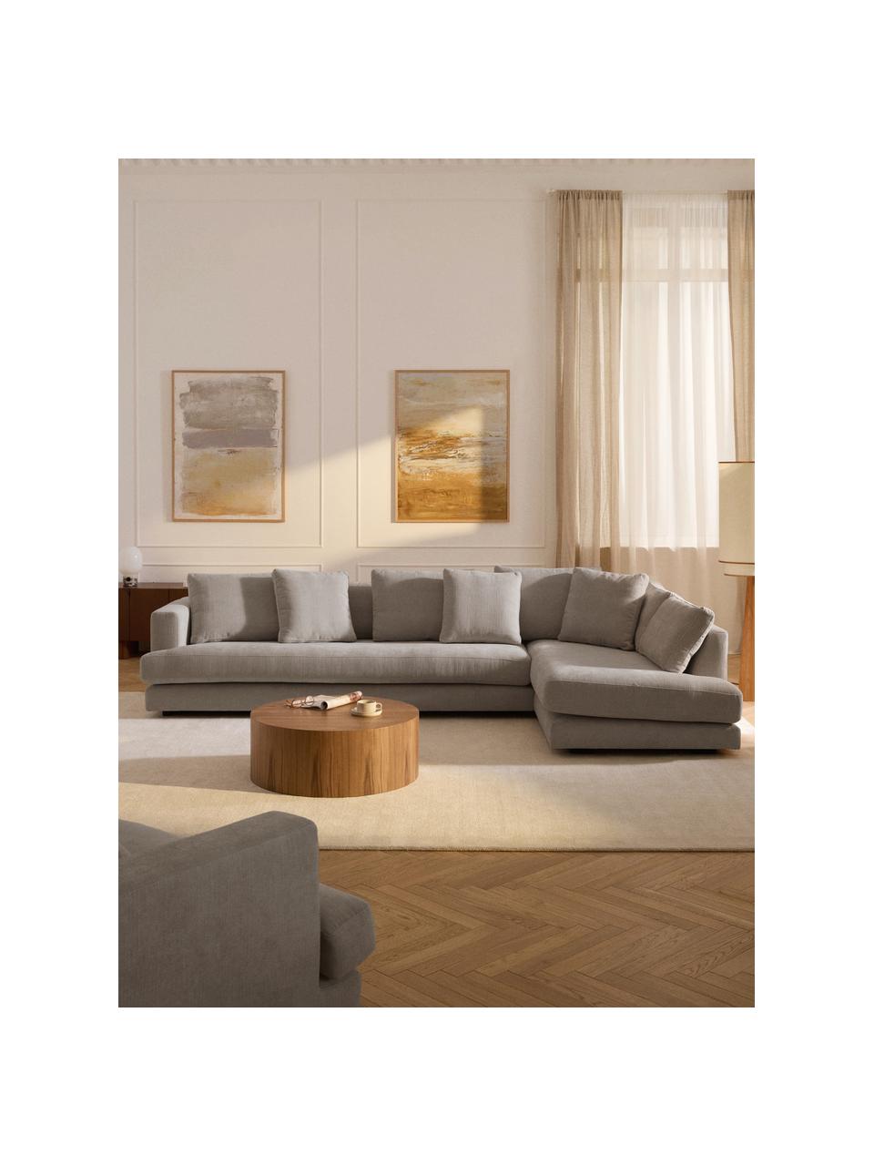 Sofa narożna XL Tribeca, Tapicerka: 100% poliester Dzięki tka, Stelaż: drewno bukowe, drewno sos, Nogi: drewno sosnowe Ten produk, Taupe tkanina, S 326 x G 192 cm, prawostronna