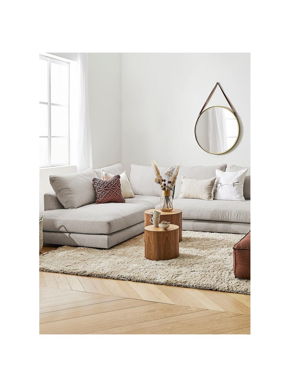 Divano angolare Tribeca, Rivestimento: 100% poliestere Il rivest, Struttura: legno di pino massiccio, Piedini: legno massiccio di faggio, Tessuto grigio chiaro, Larg. 274 x Prof. 192 cm, chaise-longue a sinistra