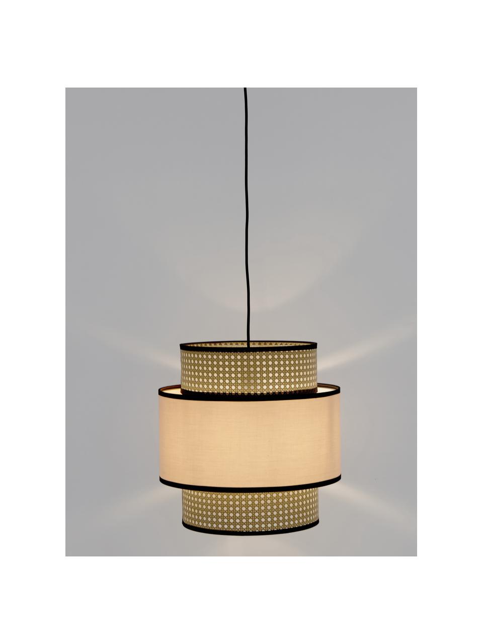 Lámpara de techo con tejido vienés Vienna, Pantalla: mezcla de algodón, plásti, Anclaje: metal con pintura en polv, Cable: cubierto en tela, Marrón claro, negro, beige, Ø 40 x Al 40 cm