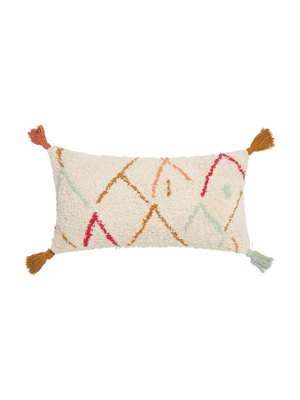 Housse de coussin rectangulaire moelleuse pur coton Asila, 100 % coton, Couleur crème, multicolore, larg. 30 x long. 60 cm