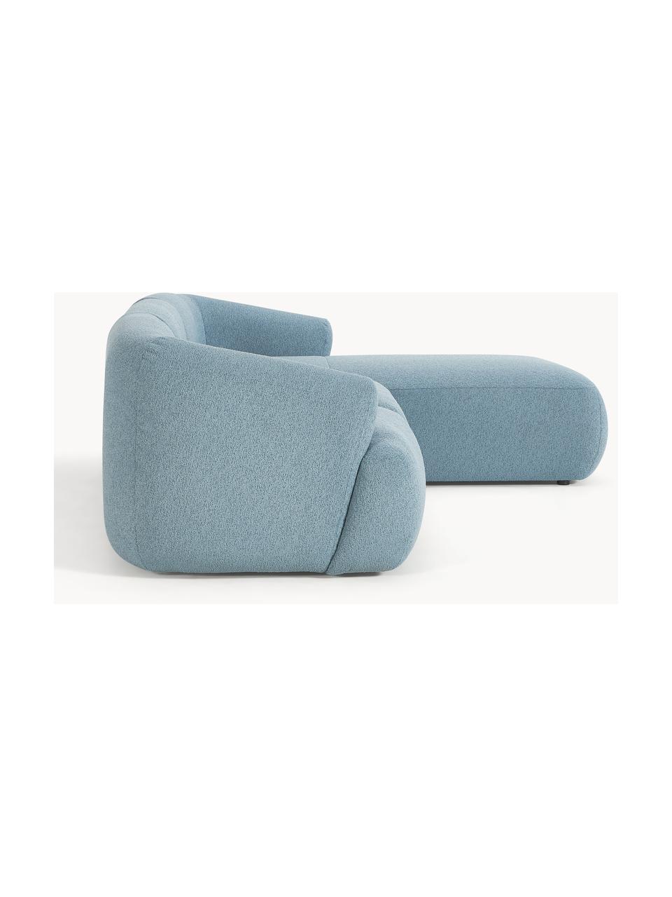 Modulares Bouclé-Ecksofa Sofia (3-Sitzer), Bezug: Bouclé (100 % Polyester) , Gestell: Fichtenholz, Spanplatte, , Bouclé Blau, B 277 x T 185 cm, Eckteil rechts