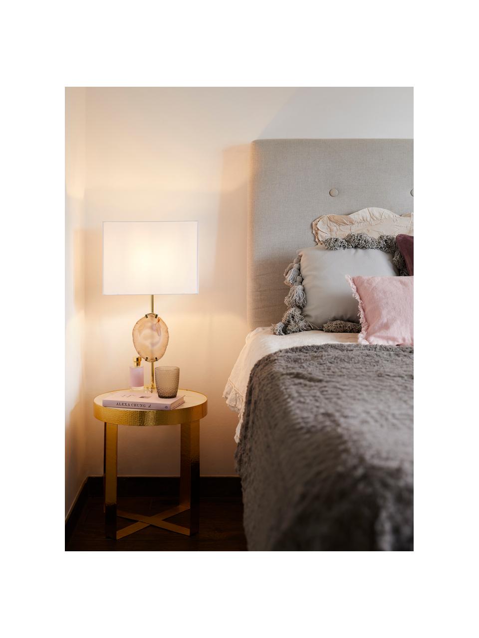 Grande lampe à poser design Treasure, Transparent, couleur dorée, agate beige Abat-jour : blanc, larg. 33 x haut. 62 cm
