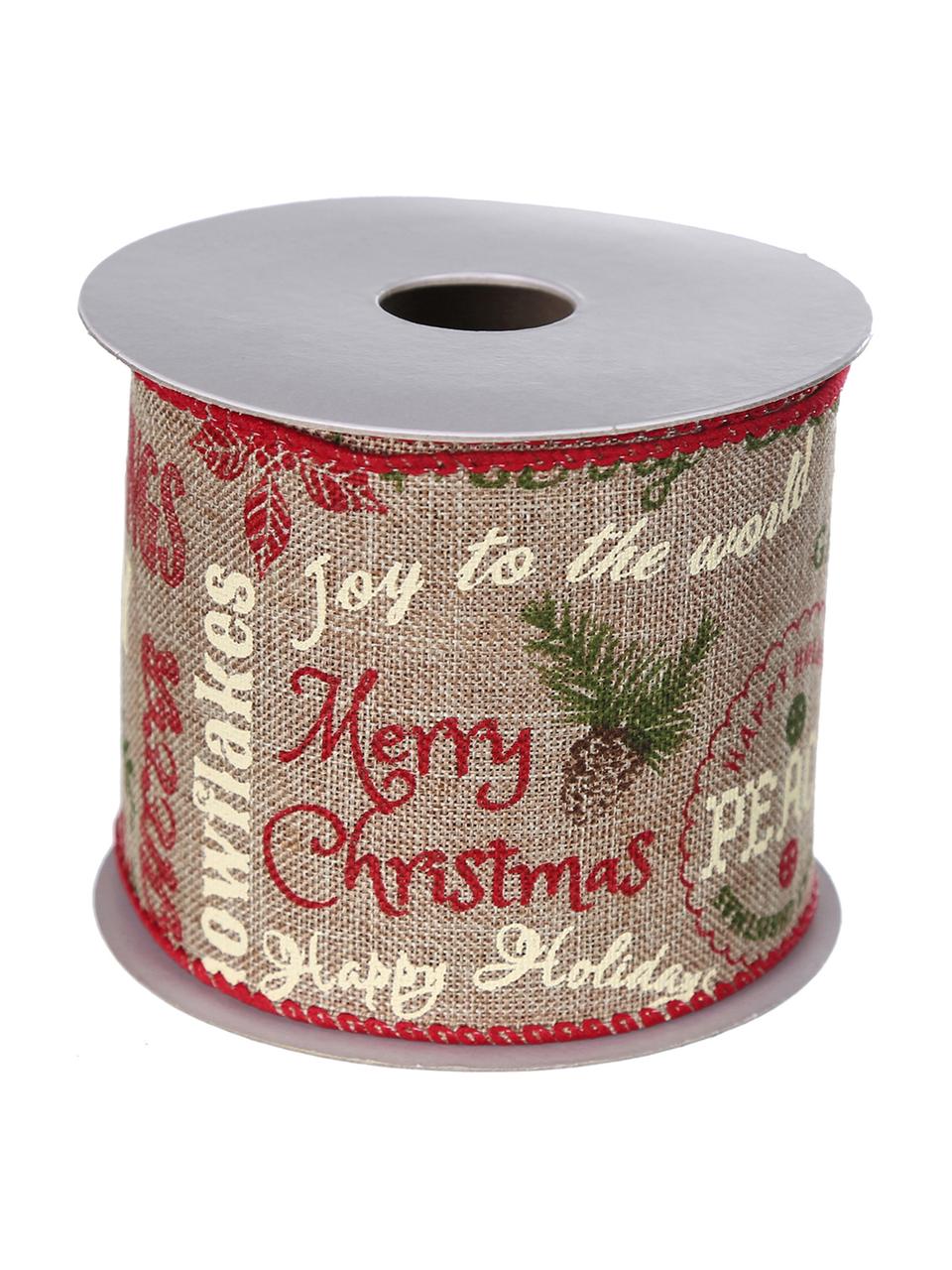 Set de cintas decorativas Christmas, 3 pzas., Poliéster, Rojo, verde, crudo, L 300 cm