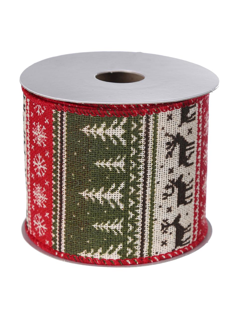 Set de cintas decorativas Christmas, 3 pzas., Poliéster, Rojo, verde, crudo, L 300 cm