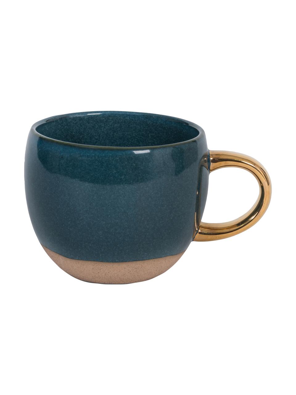 Tasse Legion in Dunkelblau mit goldenem Griff, Steingut, Blau, Goldfarben, Ø 11 x H 9 cm, 500 ml