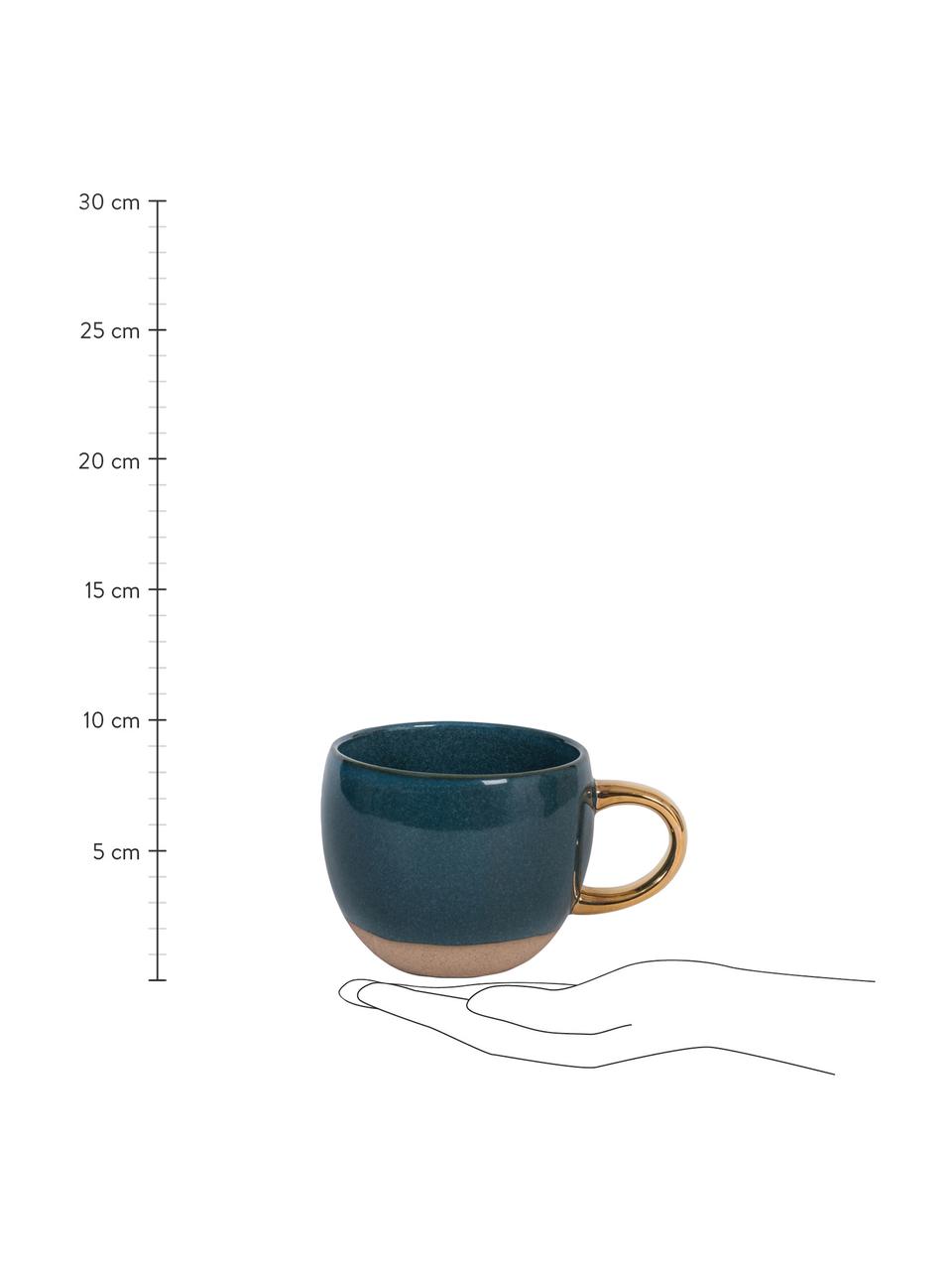 Tasse Legion in Dunkelblau mit goldenem Griff, Steingut, Blau, Goldfarben, Ø 11 x H 9 cm, 500 ml