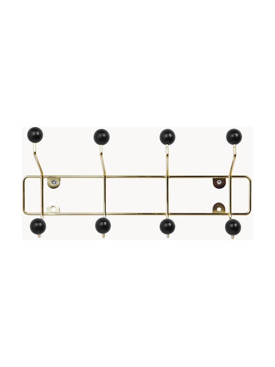 Perchero de pared de metal Saturnus, 4 ganchos, Dorado, negro, An 34 cm