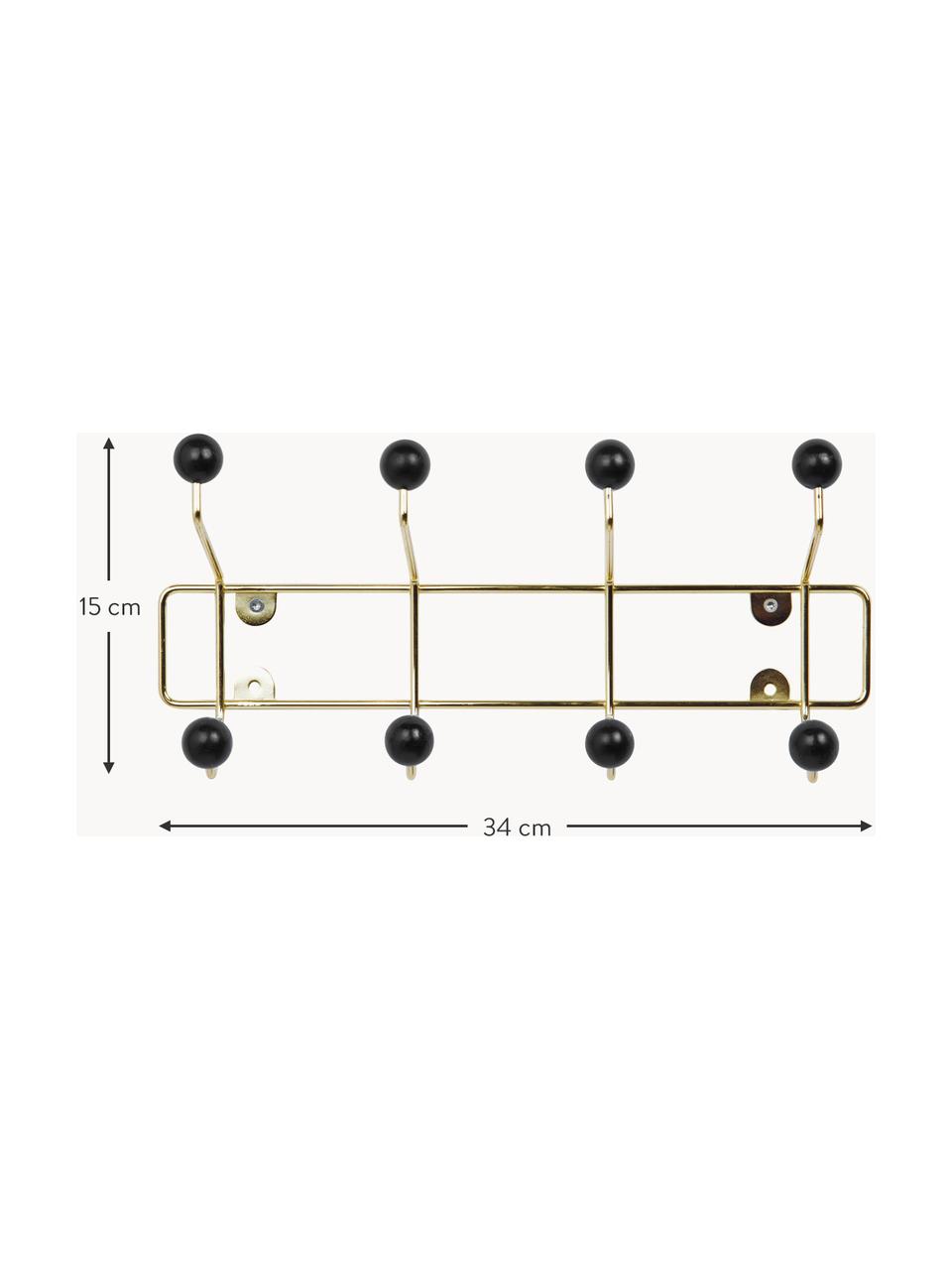 Garderobenleiste Saturnus, Gestell: Metall, lackiert, Haken: Kunststoff, Goldfarben, Schwarz, B 34 cm