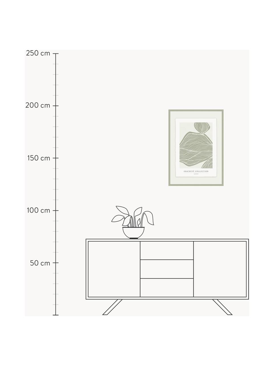 Digitálna tlač s rámom Leaves, Olivovozelená, biela, Š 53 x V 73 cm