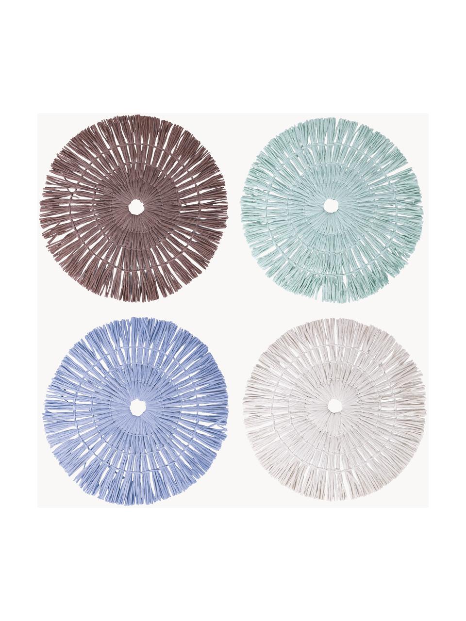 Sets de table faits à la main Tovaglietta, 4 élém., Papier, Blanc, taupe, vert turquoise, bleu, Ø 38 cm