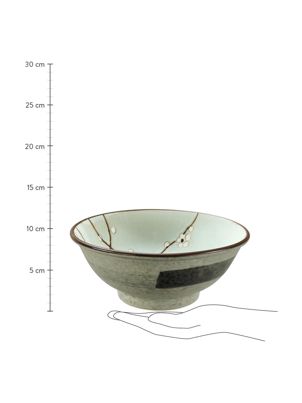 Ręcznie wykonana miska Soshun, 4 szt., Kamionka, Zielony, brązowy, biały, Ø 22 x W 9 cm