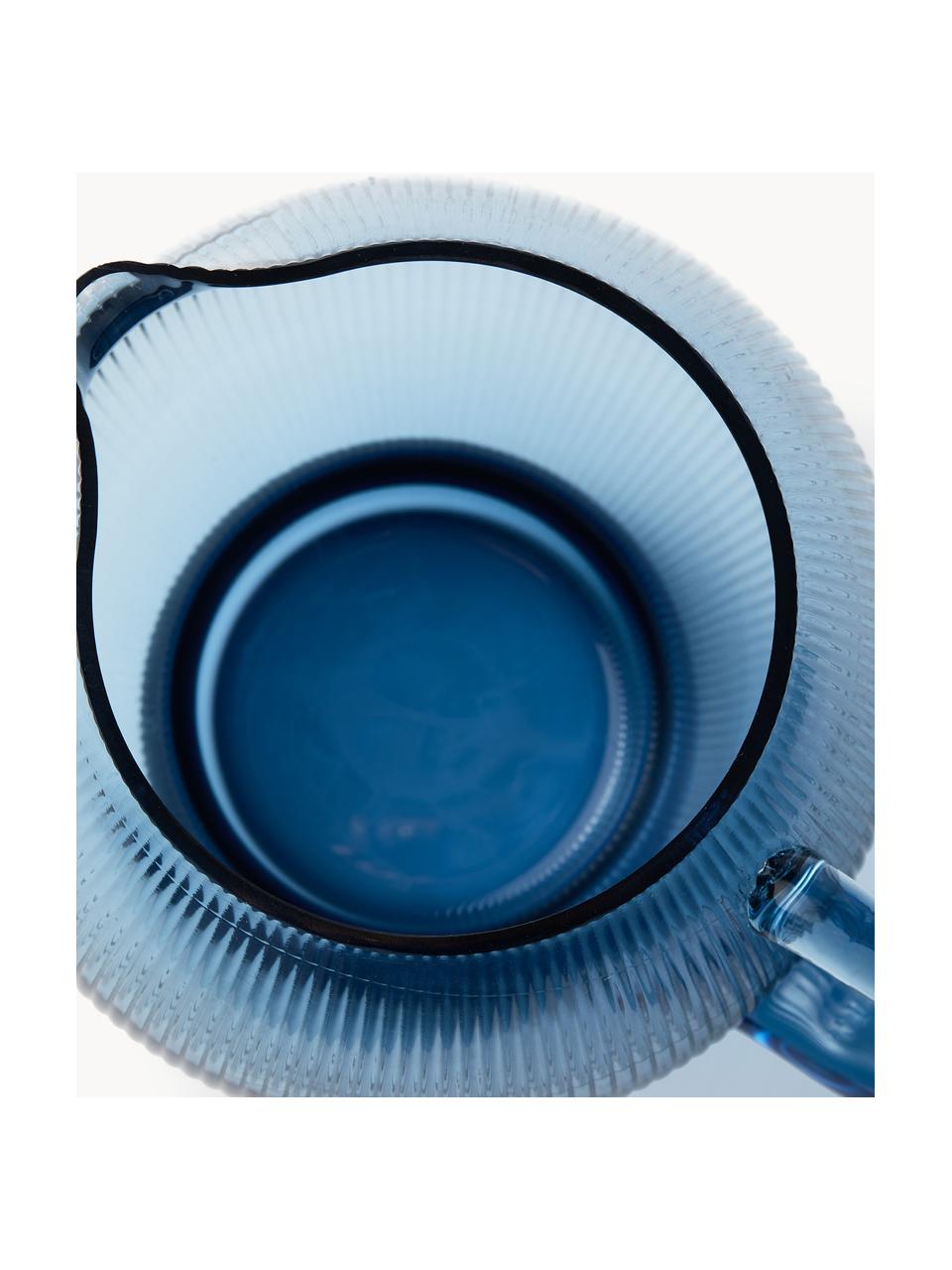 Mundgeblasener Krug Pum mit Rillenstruktur, 2 L, Glas, mundgeblasen, Hellblau, 2 L