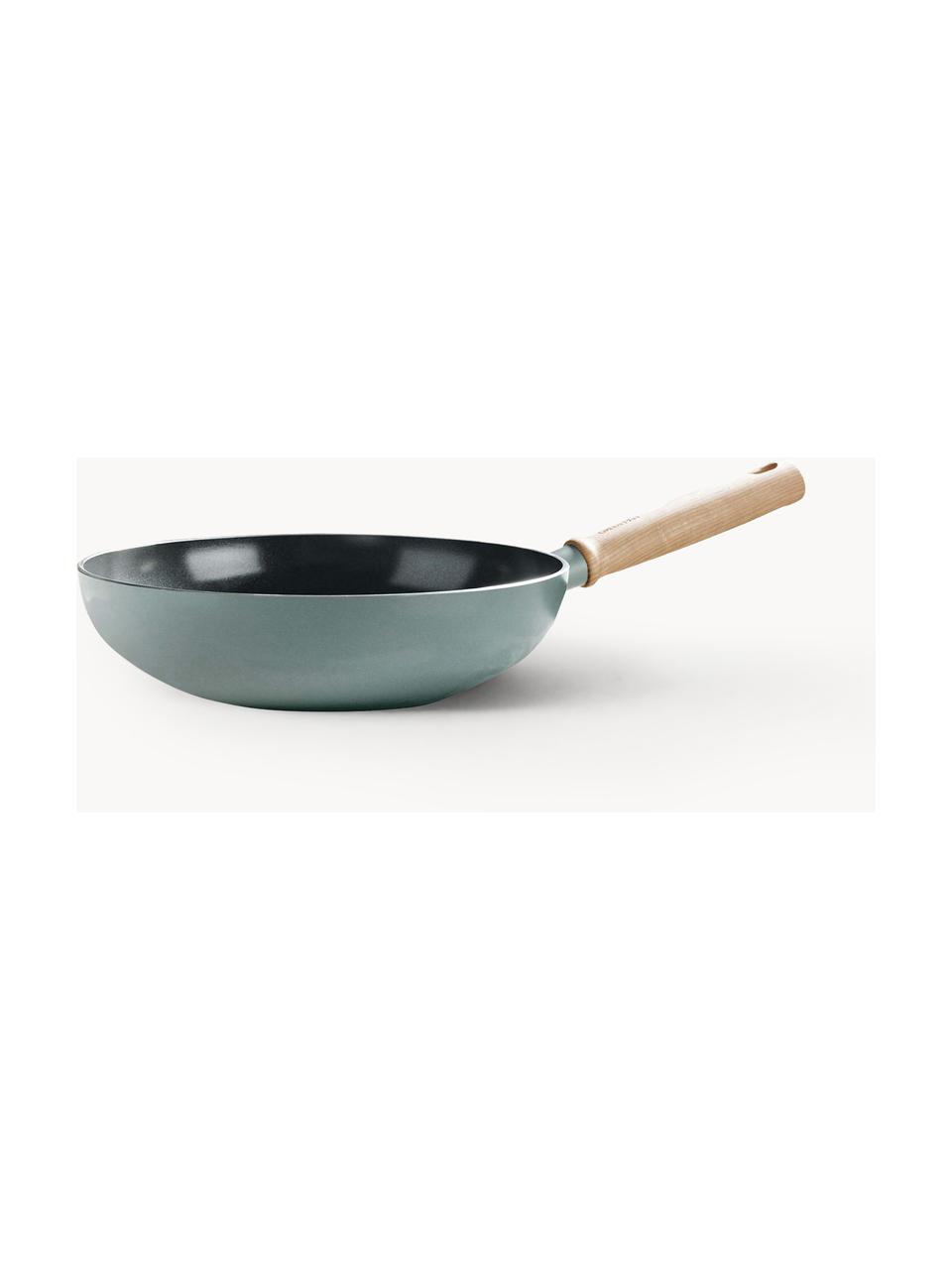 Wok Mayflower mit Antihaftbeschichtung, Griff: Holz, Hellblau, Helles Holz, Ø 28 x H 8 cm