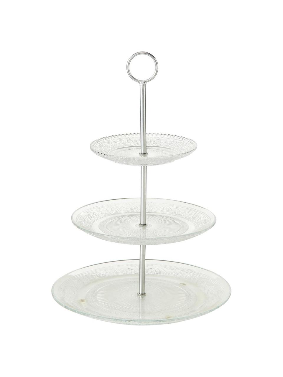 Etagère reliëf van glas met zilverkleurige frame, Stang: metaal, Transparant, Ø 25 x H 35 cm