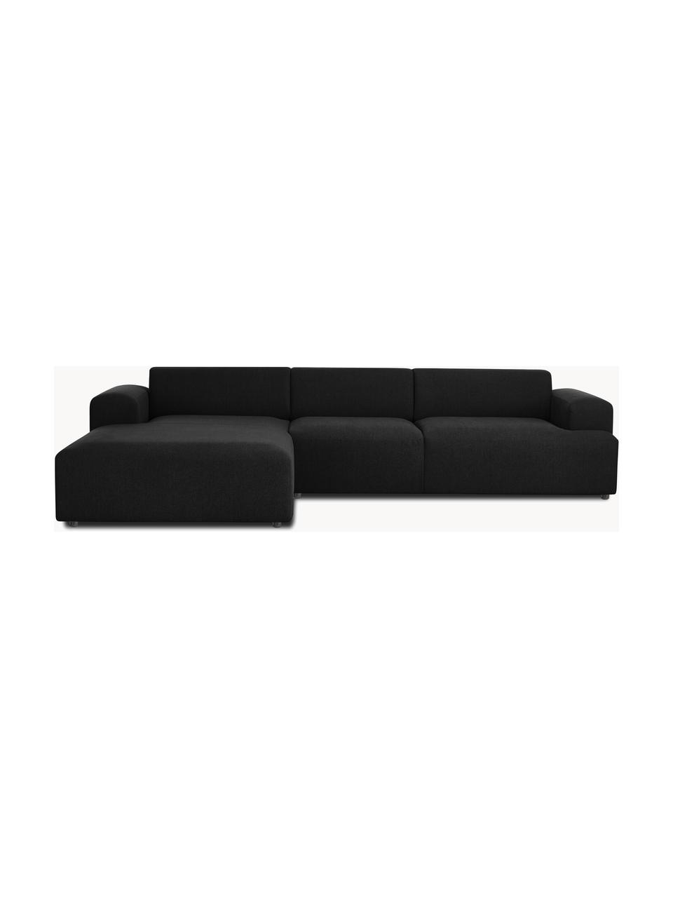 Ecksofa Melva (4-Sitzer), Bezug: 100% Polyester Der hochwe, Gestell: Massives Kiefernholz, Spa, Füße: Kunststoff Dieses Produkt, Webstoff Schwarz, B 319 x T 196 cm, Eckteil links