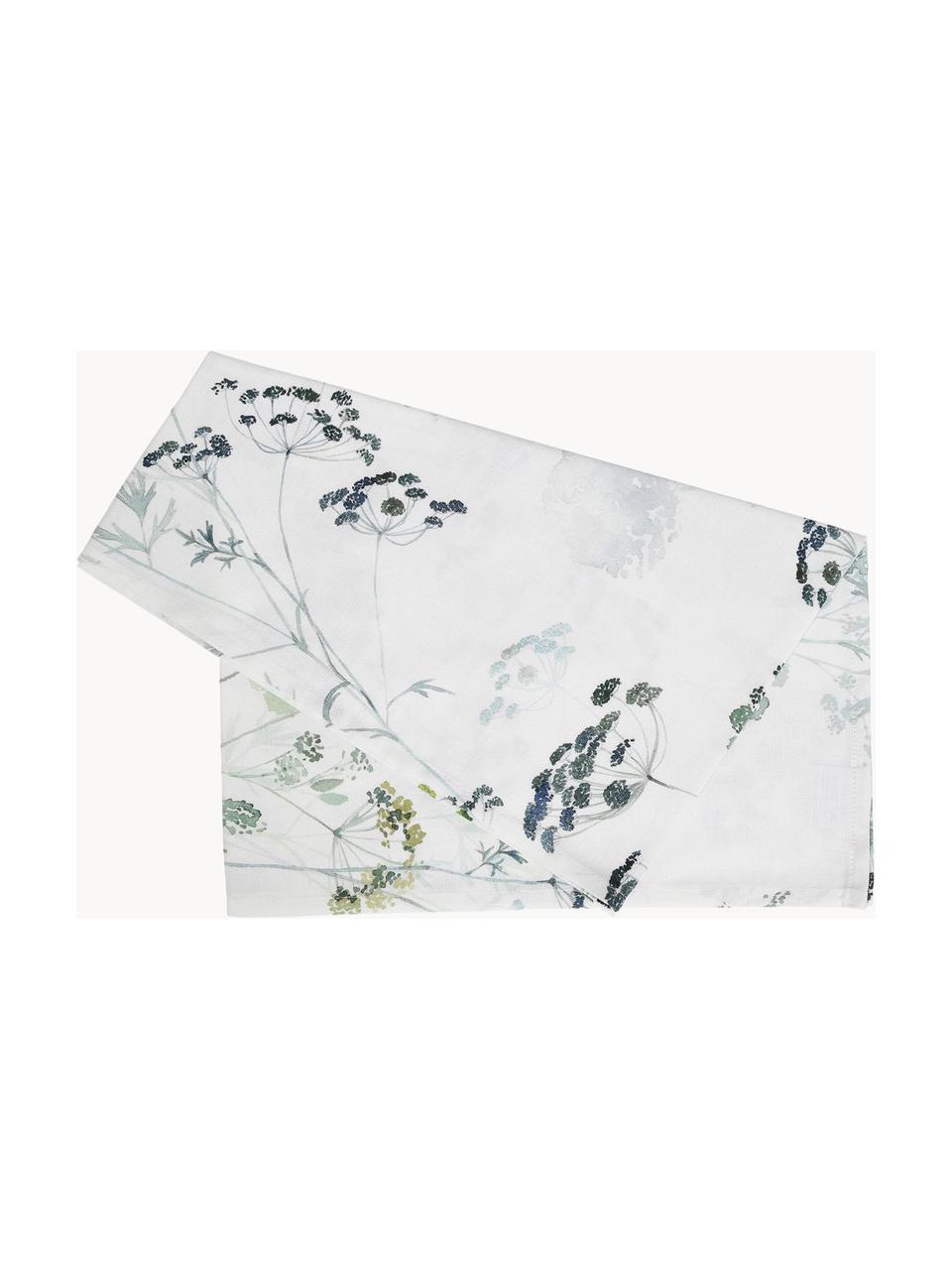 Chemin de table avec motif floral Aquarell Print, 100 % coton, Blanc, tons verts, larg. 50 x long. 160 cm