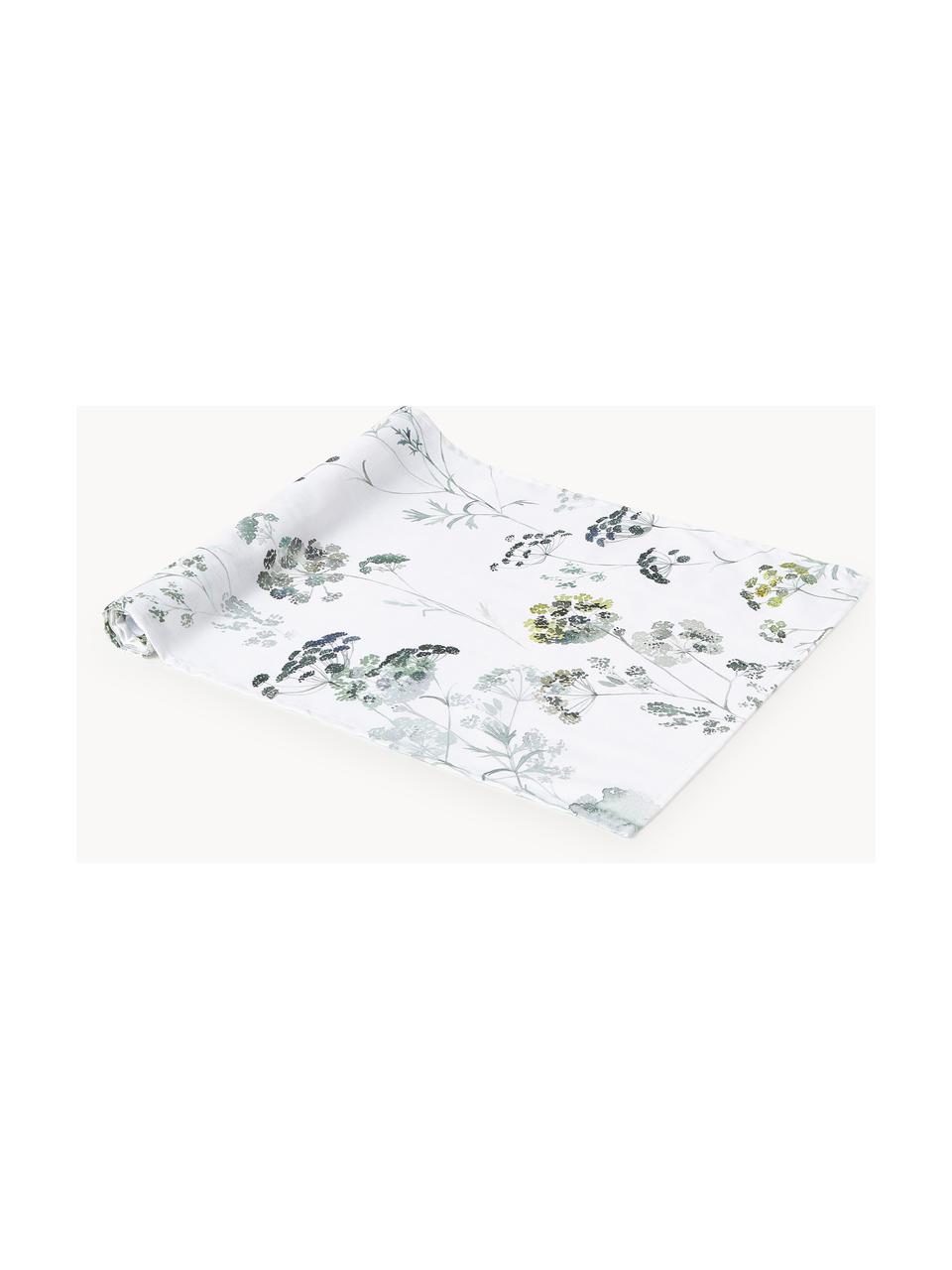 Chemin de table avec motif floral Aquarell Print, 100 % coton, Blanc, tons verts, larg. 50 x long. 160 cm