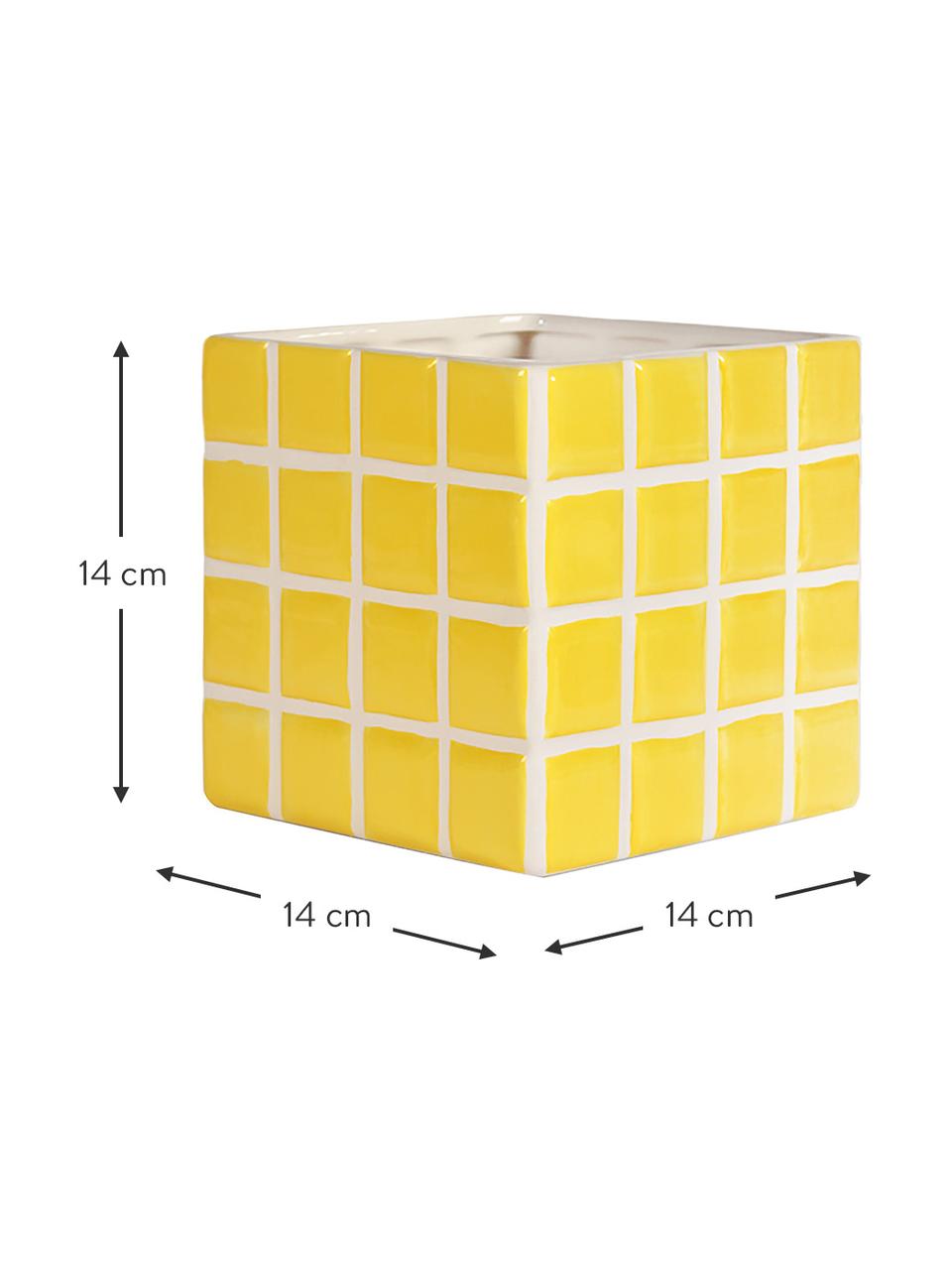 Portavaso in pietra dolomitica gialla effetto piastrellato Tile, Pietra dolomitica, Giallo, bianco, Larg. 14 x Alt. 14 cm