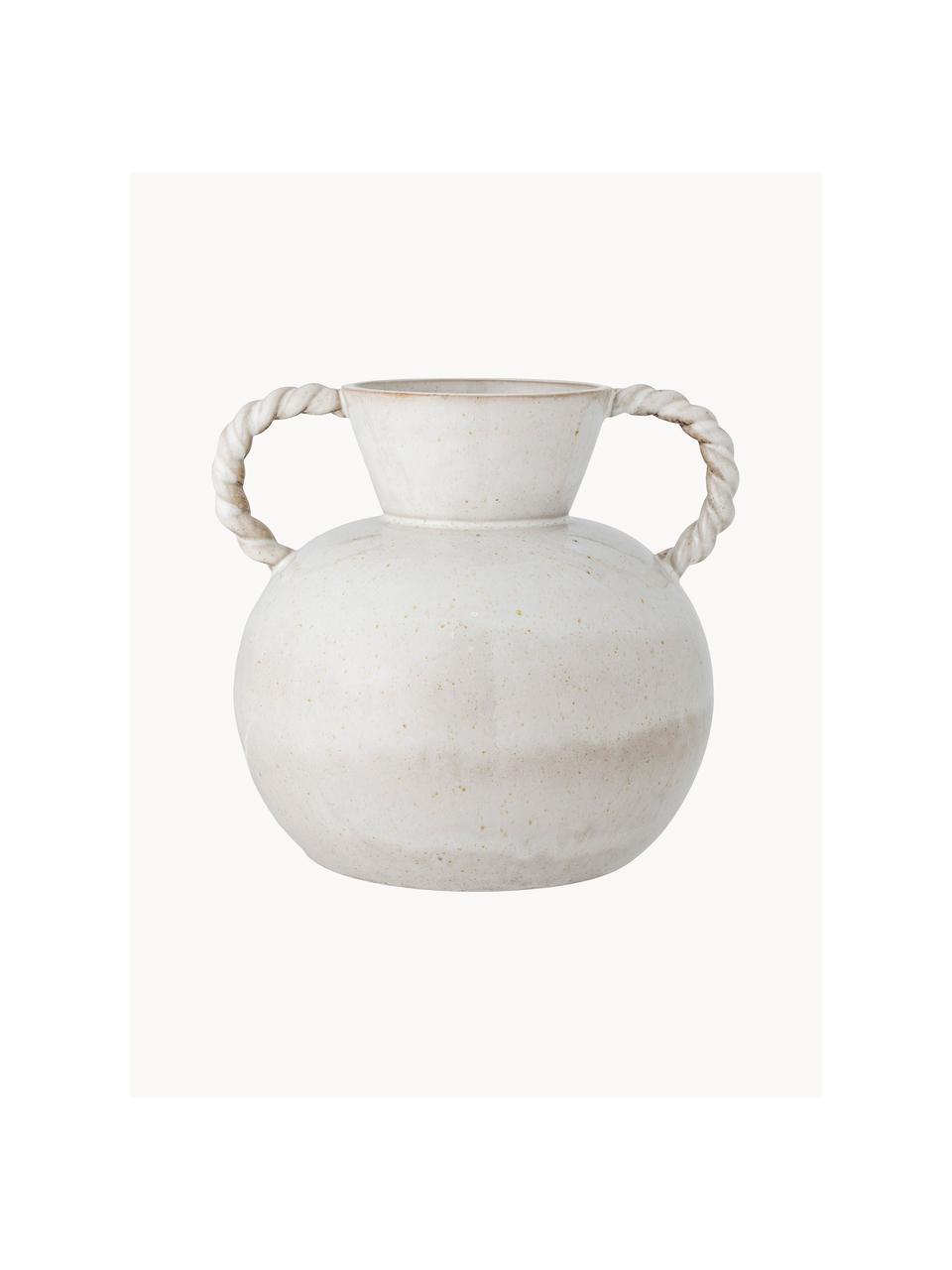 Vase Semira mit Griffen, H 22 cm, Steingut, Hellbeige, Ø 24 x H 22 cm