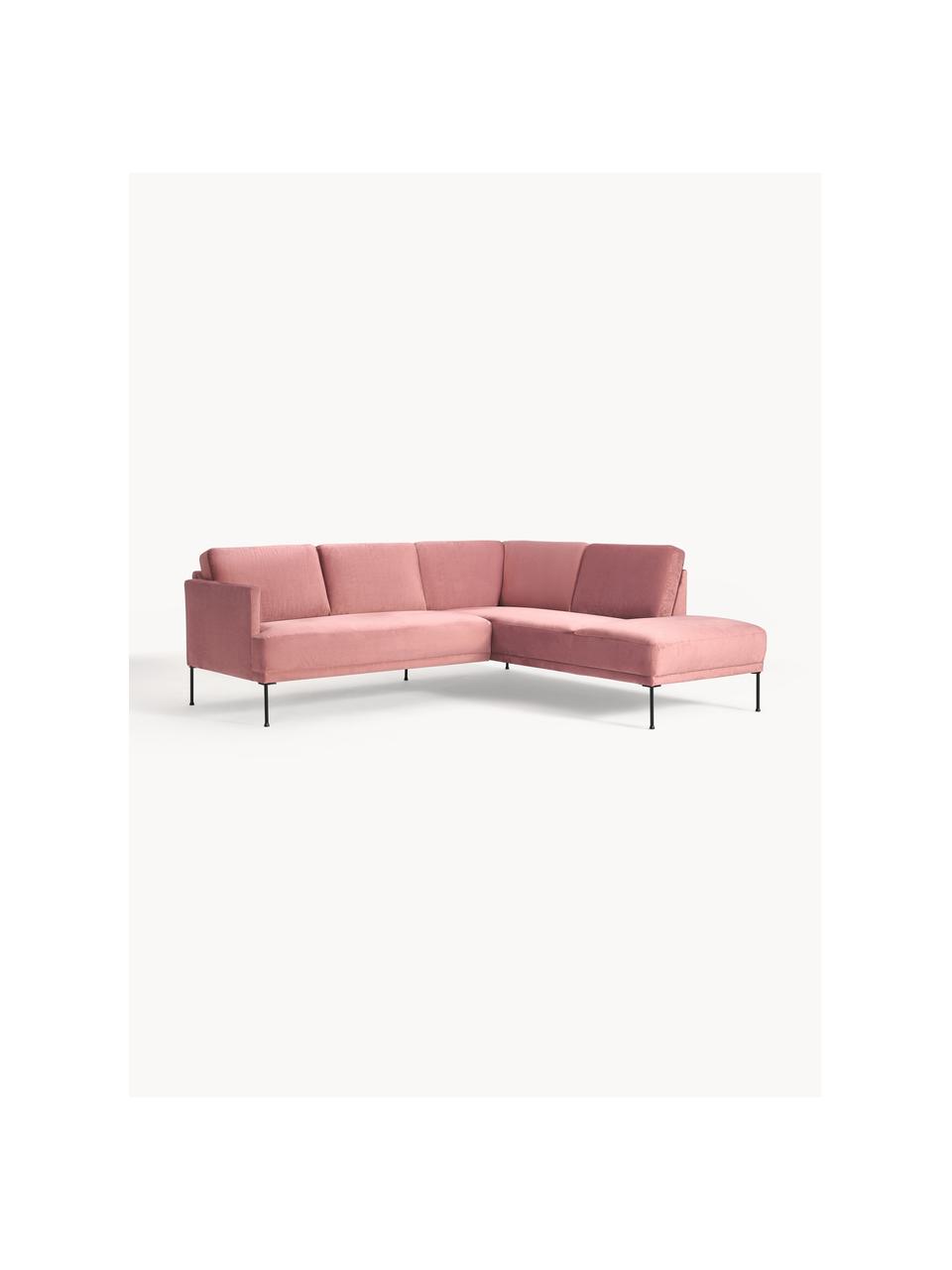 Sofá rinconera de terciopelo Fluente, Tapizado: terciopelo (poliéster de , Estructura: madera de pino maciza, Patas: metal con pintura en polv, Terciopelo rosa palo, An 221 x F 200 cm, chaise longue derecha