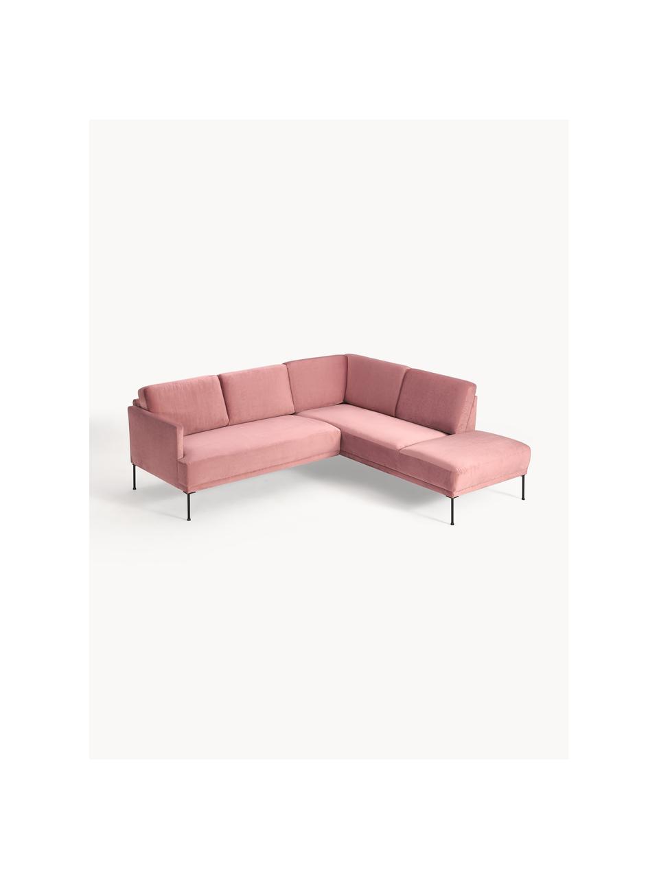 Samt-Ecksofa Fluente, Bezug: Samt (Hochwertiger Polyes, Gestell: Massives Kiefernholz, Füße: Metall, pulverbeschichtet, Samt Altrosa, B 221 x T 200 cm, Eckteil rechts