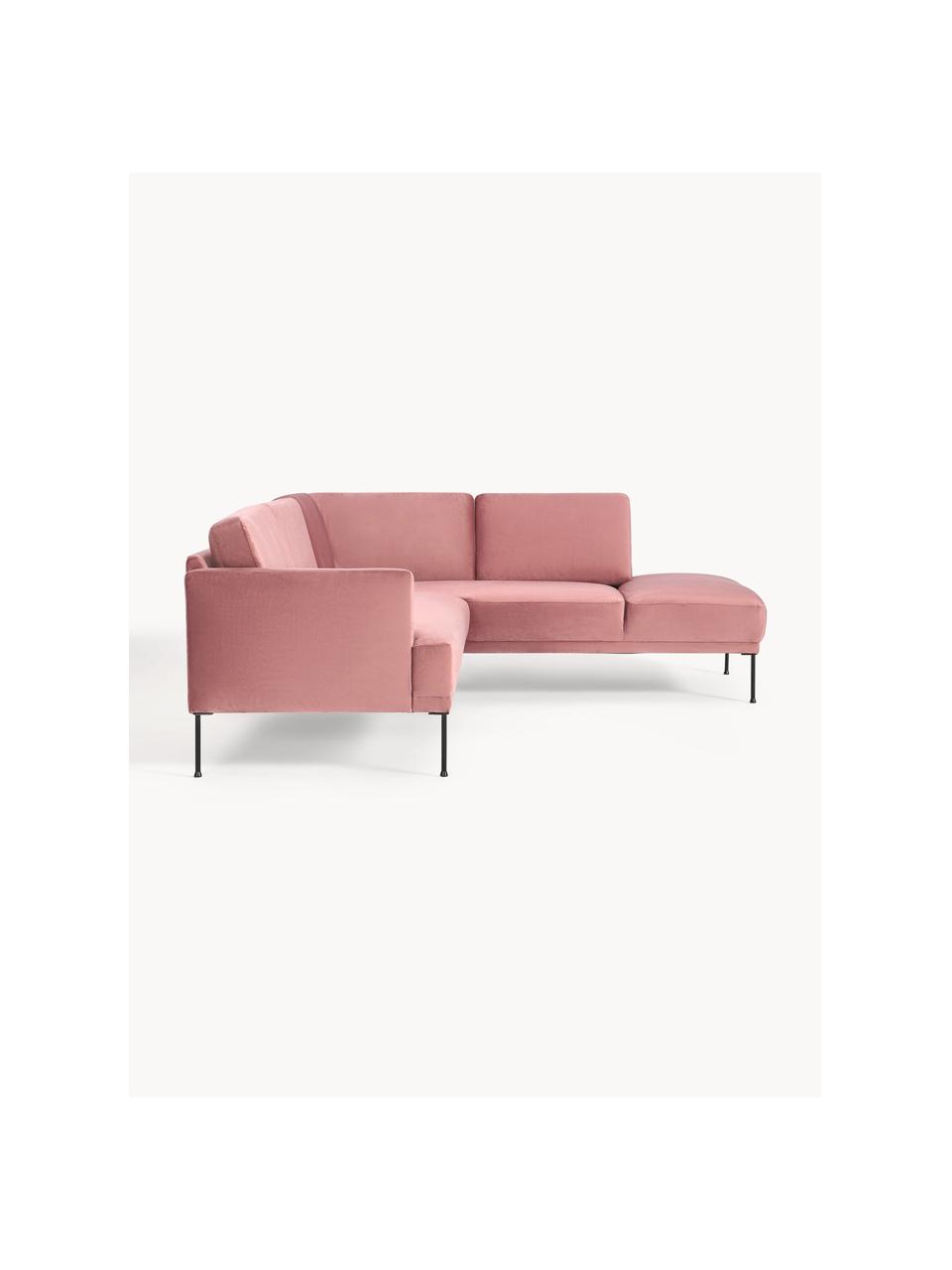 Samt-Ecksofa Fluente, Bezug: Samt (Hochwertiger Polyes, Gestell: Massives Kiefernholz, Samt Altrosa, B 221 x T 200 cm, Eckteil rechts