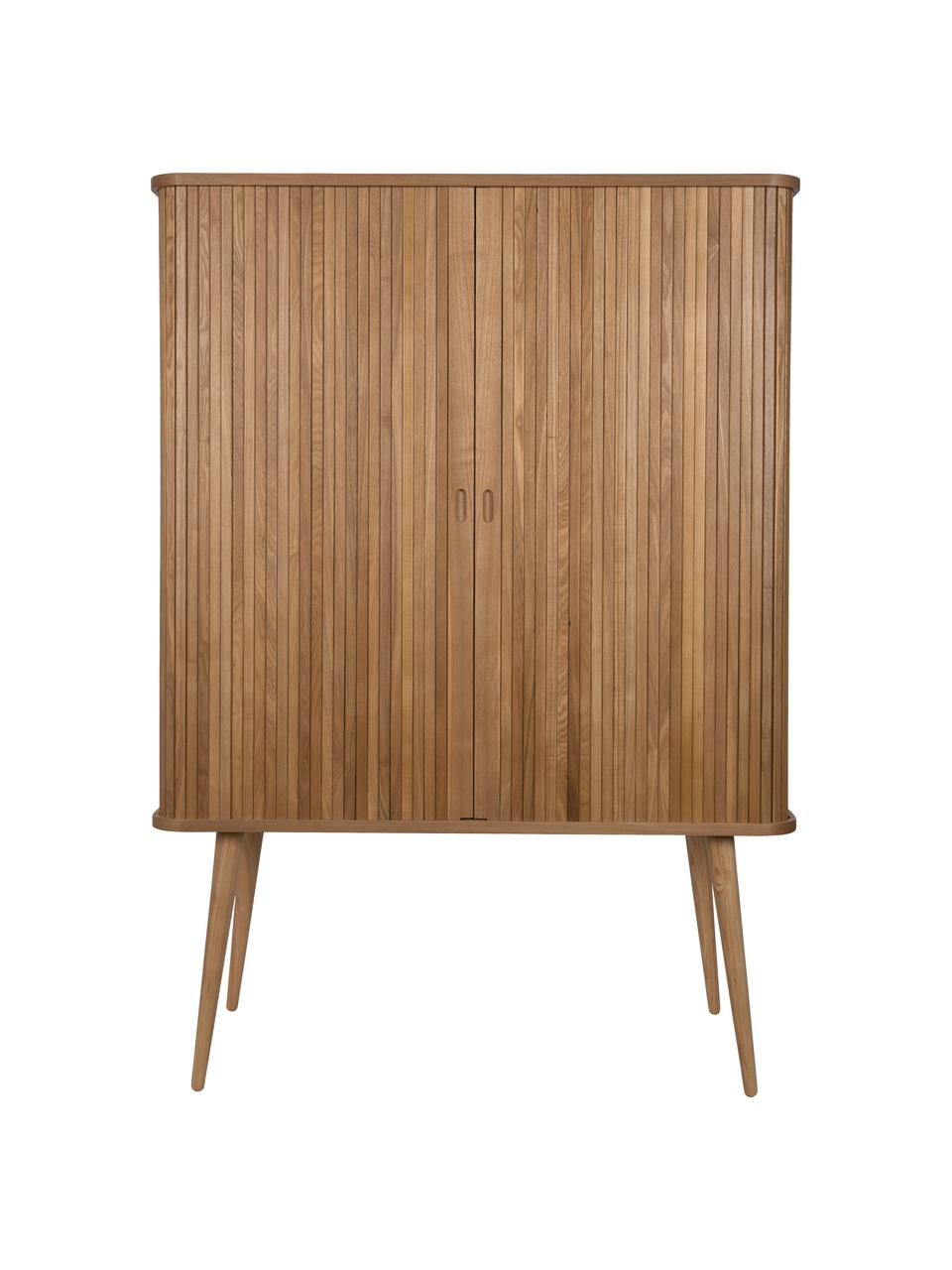 Chiffonnier Barbier, Estructura: tablero de fibras de dens, Estantes: vidrio, Madera de fresno, An 100 x Al 140 cm