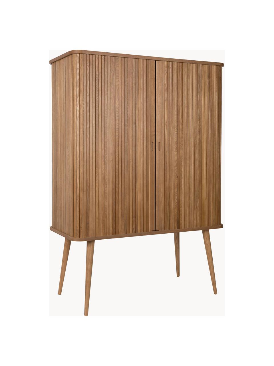 Chiffonnier de madera con puertas correderas y frente estriado Barbier, Estructura: tablero de fibras de dens, Estantes: vidrio templado, Madera de fresno, An 100 x Al 140 cm