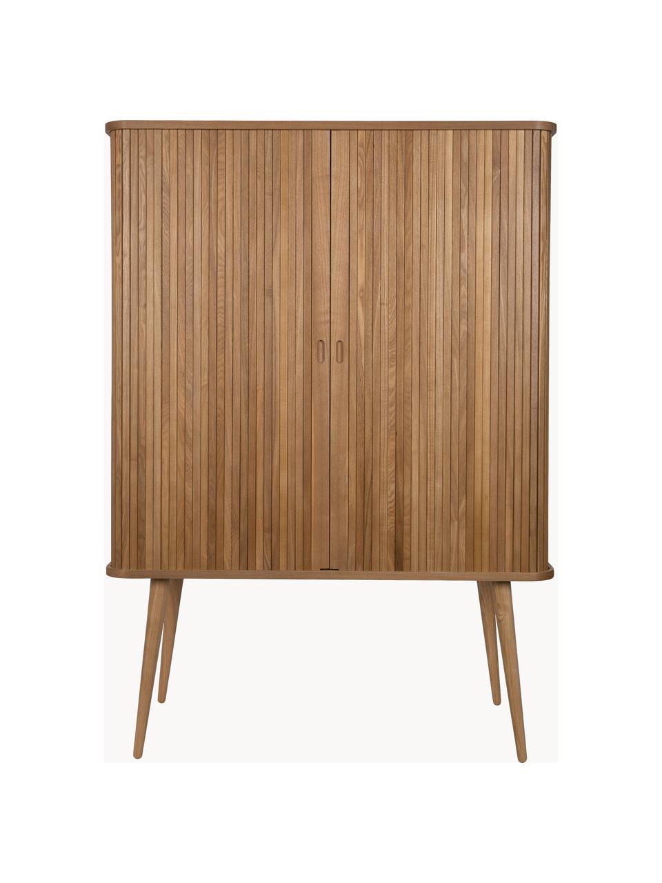 Chiffonnier de madera con puertas correderas y frente estriado Barbier, Estructura: tablero de fibras de dens, Estantes: vidrio templado, Madera de fresno, An 100 x Al 140 cm