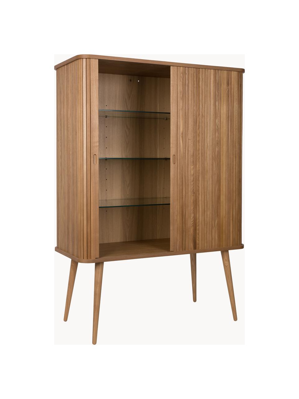 Chiffonnier de madera Barbier, Estructura: tablero de fibras de dens, Estantes: vidrio, Madera de fresno, An 100 x Al 140 cm