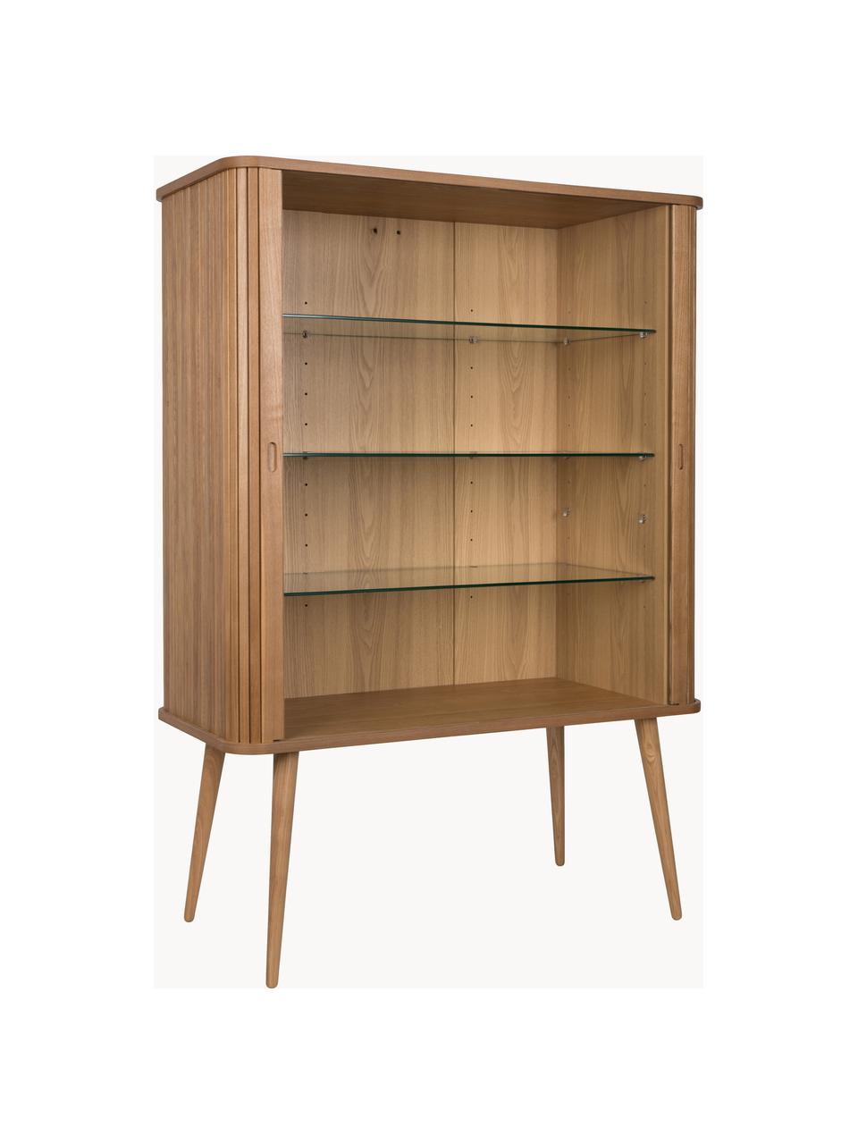 Chiffonnier de madera con puertas correderas y frente estriado Barbier, Estructura: tablero de fibras de dens, Estantes: vidrio templado, Madera de fresno, An 100 x Al 140 cm