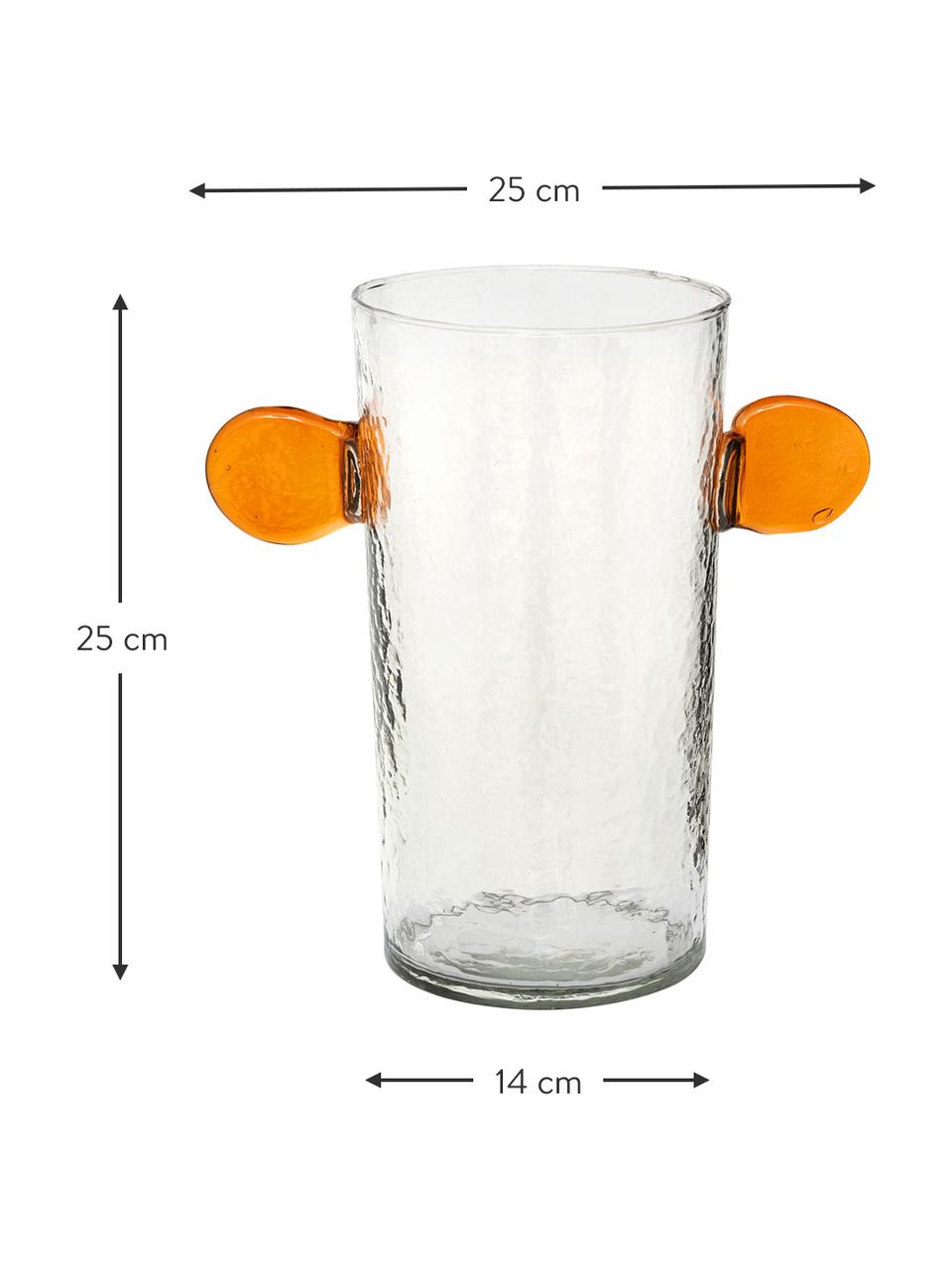 Jarrón de vidrio soplado artesanalmente Ears, Vidrio reciclado soplado artesanalmente, Naranja, transparente, Ø 14 x Al 25