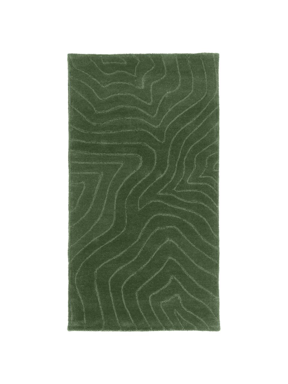 Handgetuft wollen vloerkleed Aaron in donkergroen, Bovenzijde: 100% wol, Onderzijde: 100% katoen Bij wollen vl, Groen, B 200 x L 300 cm (maat L)