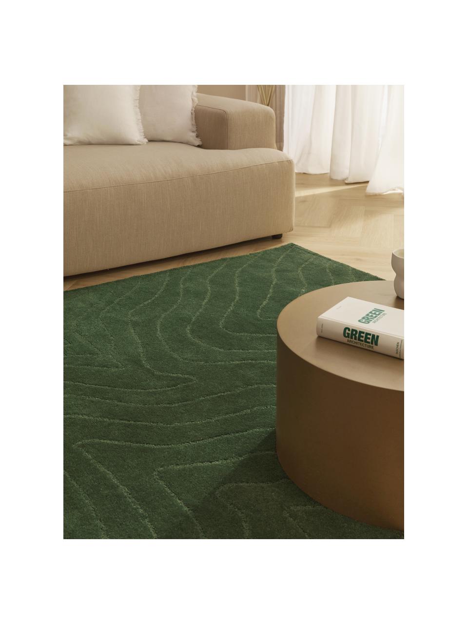 Tapis en laine tufté main Aaron, Vert foncé, larg. 80 x long. 150 cm (taille XS)