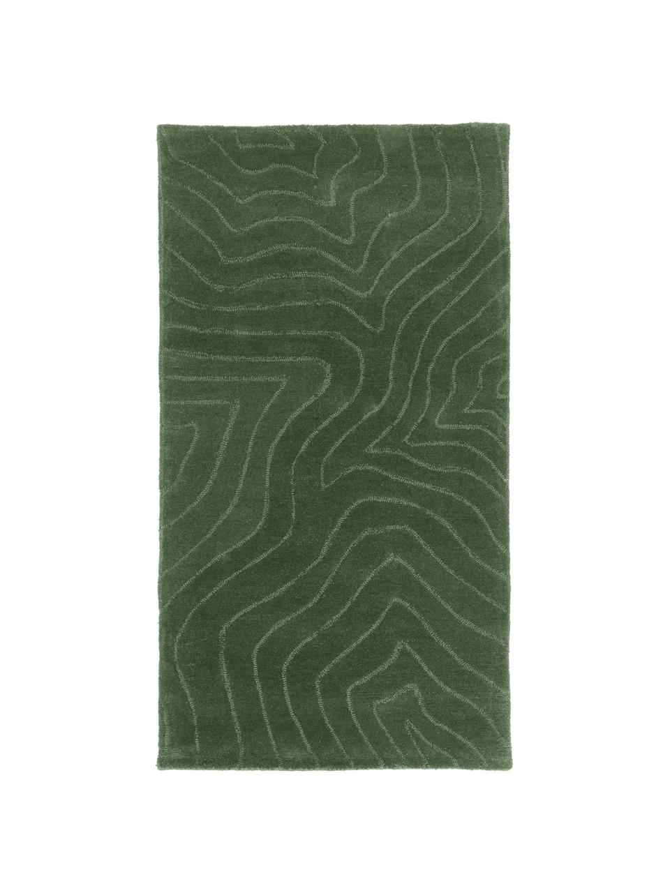 Tapis en laine tufté main Aaron, Vert foncé, larg. 80 x long. 150 cm (taille XS)