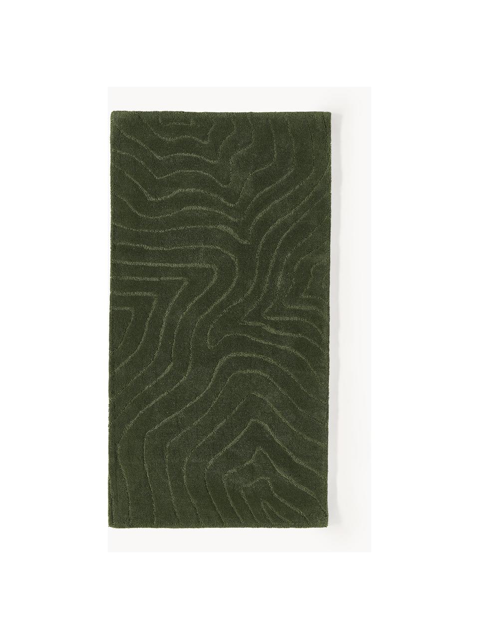 Tapis en laine tuftée main Aaron, Vert foncé, larg. 80 x long. 150 cm (taille XS)