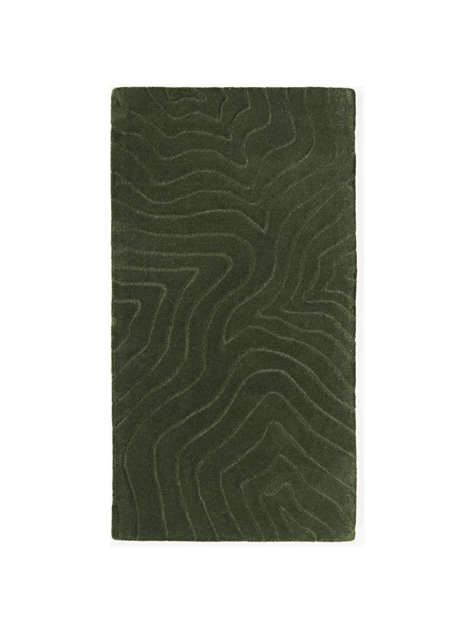 Tapis en laine tuftée main Aaron, Vert foncé, larg. 80 x long. 150 cm (taille XS)