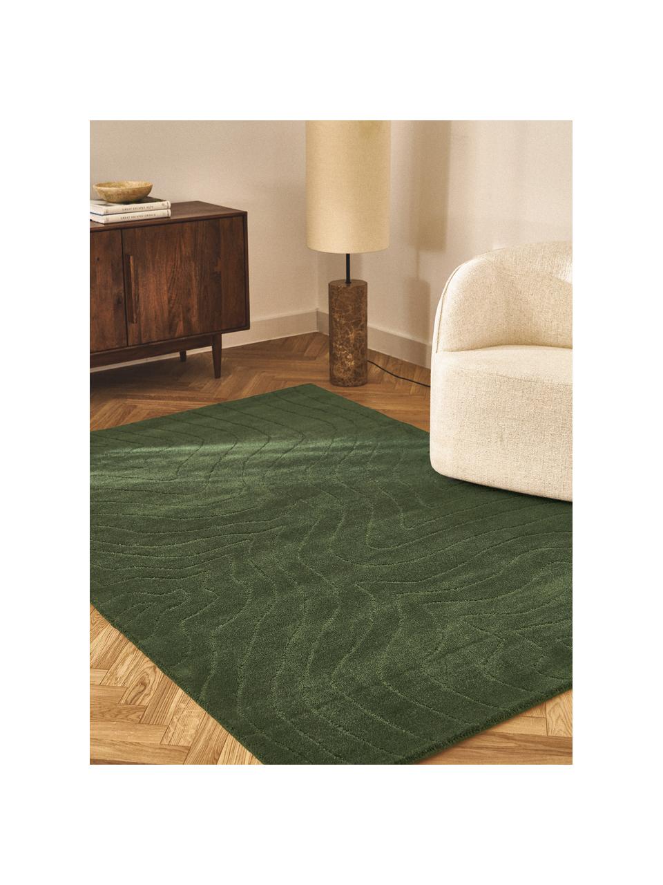 Tapis en laine tuftée main Aaron, Vert foncé, larg. 80 x long. 150 cm (taille XS)