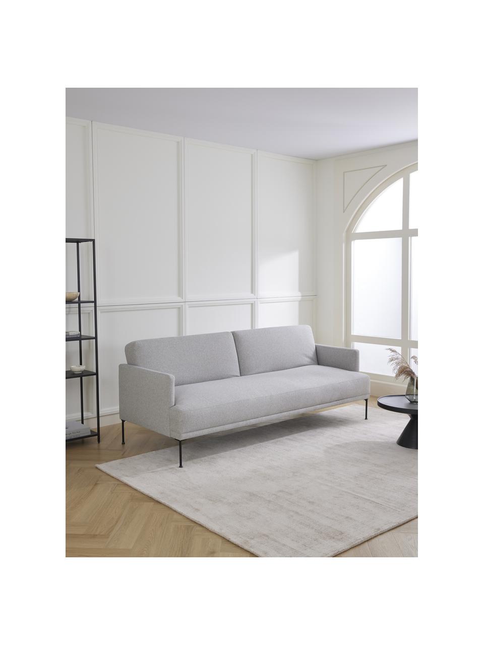 Divano letto 3 posti con piedini in metallo Fluente, Rivestimento: 80% poliestere, 20% Ramie, Struttura: legno di pino massiccio, , Piedini: metallo verniciato a polv, Tessuto grigio chiaro, Larg. 220 x Alt. 86 cm