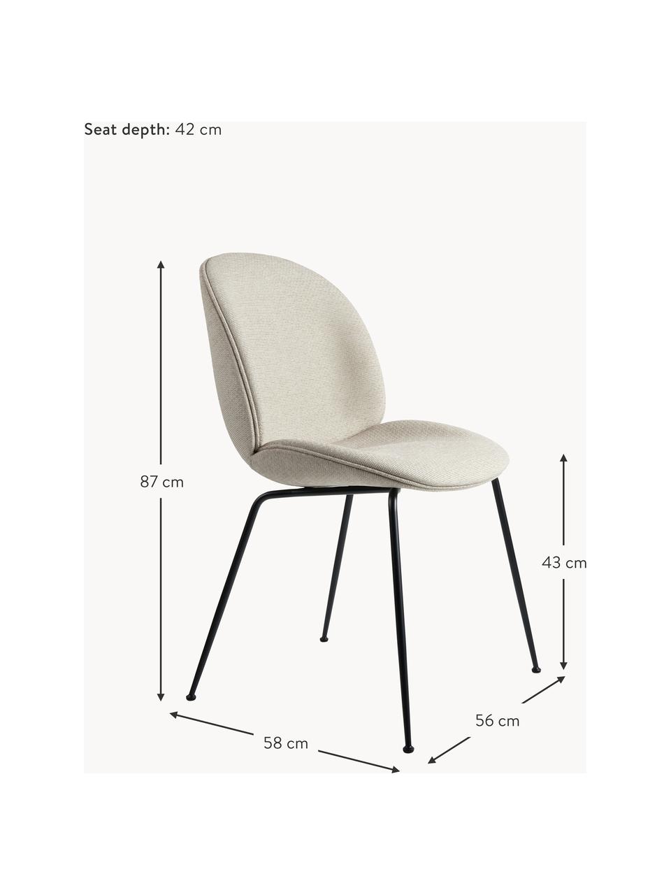 Čalouněná židle Beetle, Světle béžová, matná černá, Š 56 cm, H 58 cm