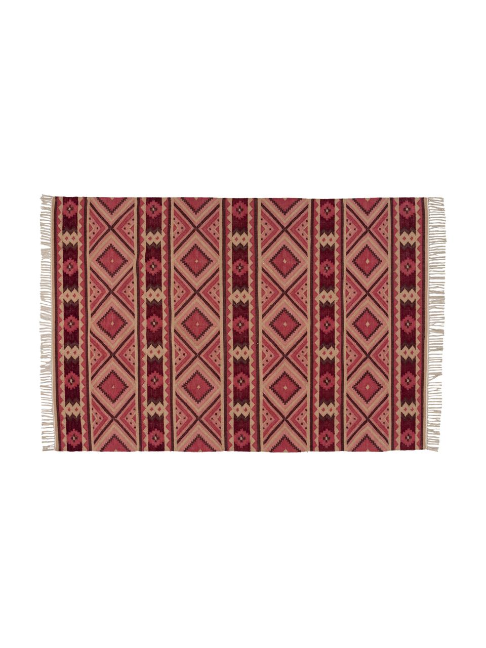 Vlnený koberec Gypsy v ružovej farbe, Bordová, krémová