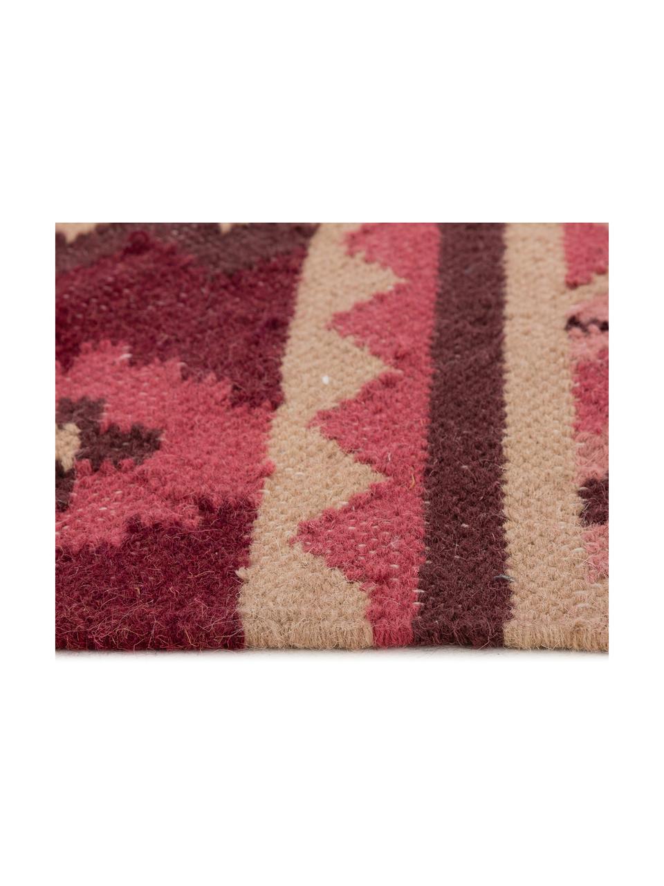 Alfombra de lana Gypsy, estilo étnico, 90% lana, 10% algodón, Color baya, crema, An 200 x L 300 cm