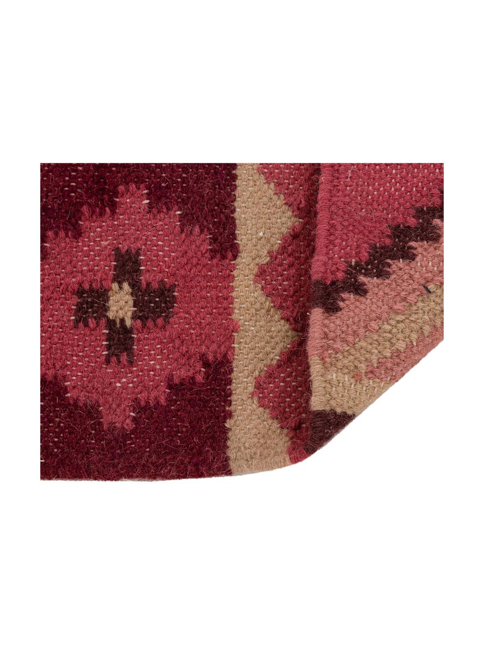 Vlnený koberec Gypsy v ružovej farbe, Bordová, krémová