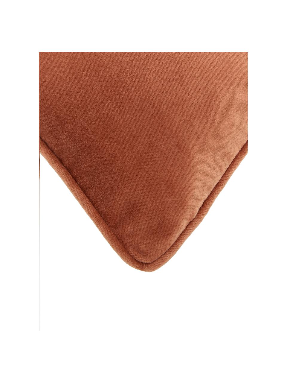 Housse de coussin rectangulaire velours rouille Dana, 100 % velours de coton, Rouille, larg. 30 x long. 50 cm