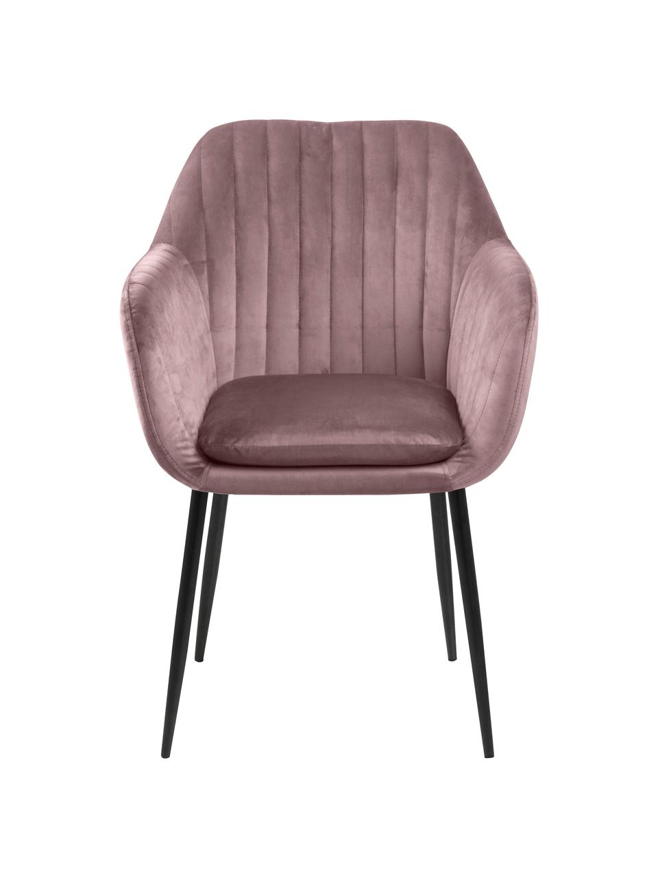 Fluwelen armstoel Emilia met metalen poten, Bekleding: polyester fluweel Met 25., Poten: gelakt metaal, Fluweel roze, zwart, B 57 x D 59 cm