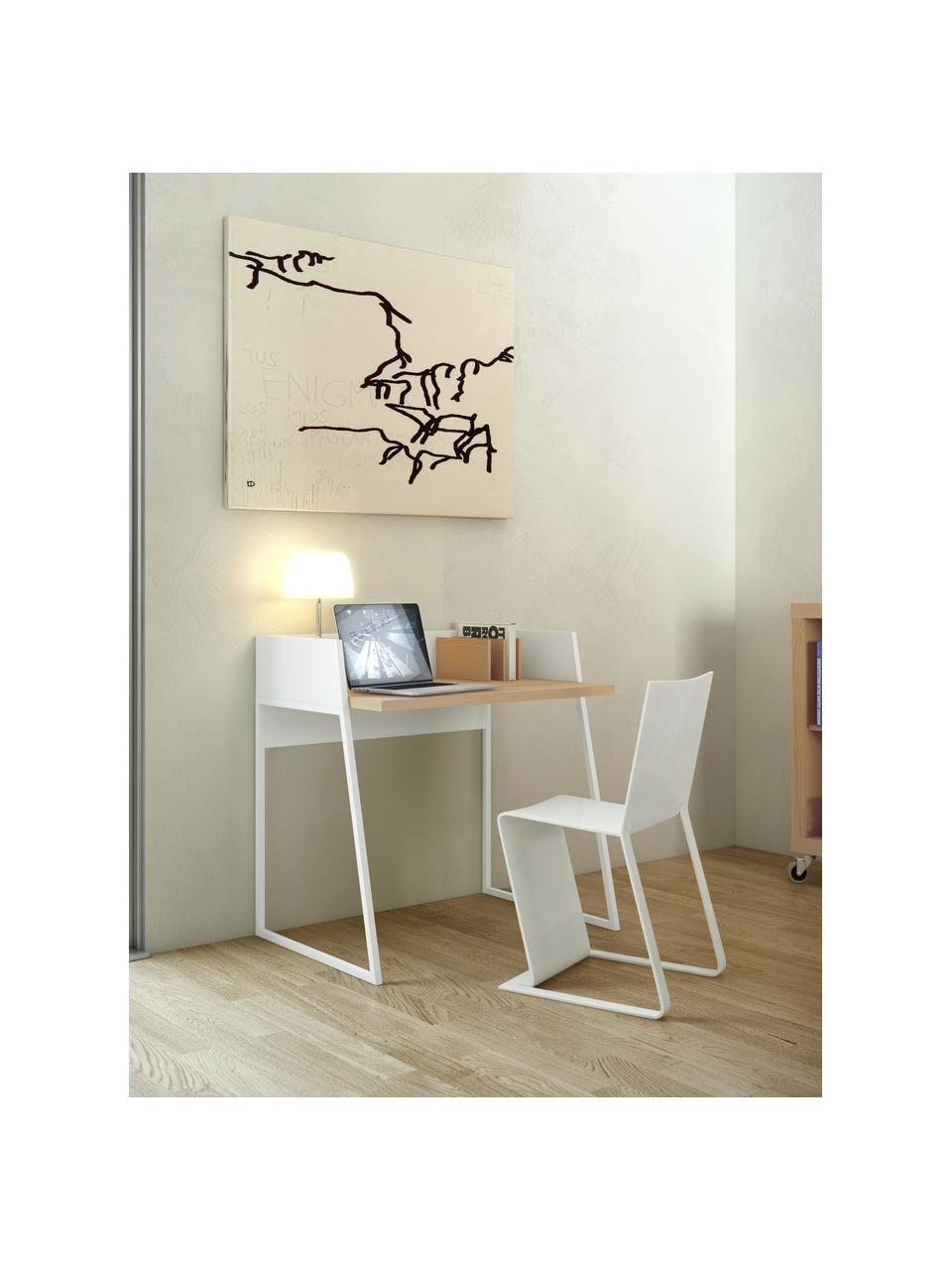 Biurko z przedziałami Camille, Korpus: płyta pilśniowa (MDF) lak, Nogi: metal lakierowany, Drewno naturalne, biały lakierowany, S 90 x G 60 cm
