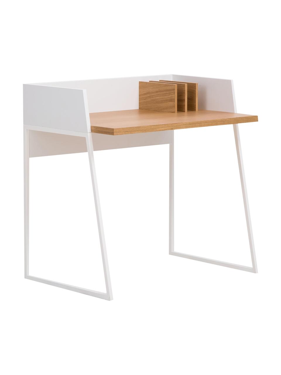 Kleiner Schreibtisch Camille mit Ablage, Beine: Metall, lackiert, Holz, Weiß lackiert, B 90 x T 60 cm