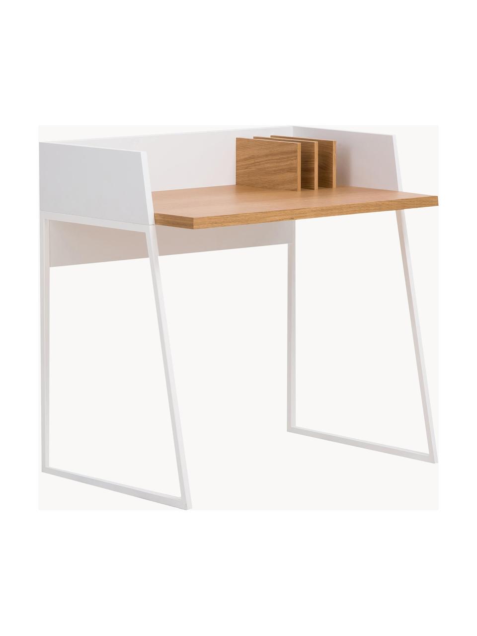 Kleiner Schreibtisch Camille mit Ablage, Beine: Metall, lackiert Dieses P, Holz, Weiß lackiert, B 90 x T 60 cm