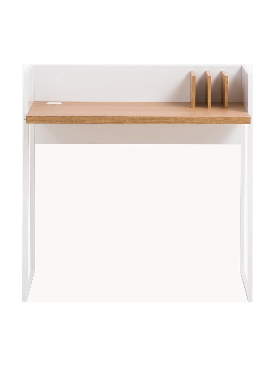 Kleiner Schreibtisch Camille mit Ablage, Beine: Metall, lackiert Dieses P, Holz, weiss lackiert, B 90 x T 60 cm